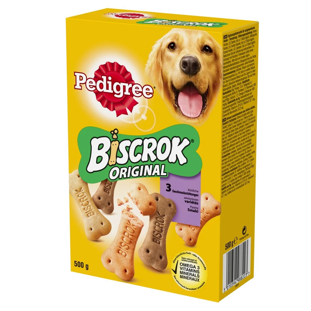 Pedigree Biscrok Biscuits Pour Chiens Adultes Sous Forme D'os Avec De L'agneau, Du Poulet Et Du Bœuf 500g X2 3 Pedigree Biscrok Biscuits Pour Chiens Adultes Sous Forme D'os Avec De L'agneau, Du Poulet Et Du Bœuf 500g X2