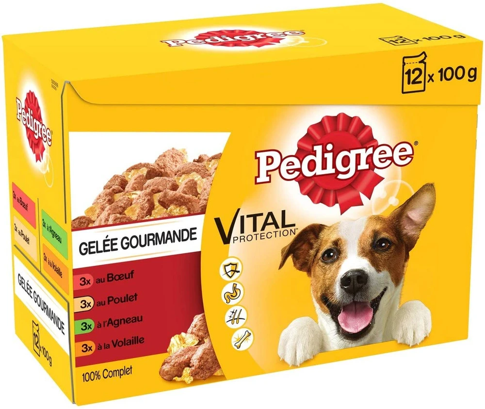 Pedigree Croquettes Humides En Gelée Pour Chiens Adultes Avec Boeuf, Poulet, Agneau, Volaille 12x100g 3 Pedigree Croquettes Humides En Gelée Pour Chiens Adultes Avec Boeuf, Poulet, Agneau, Volaille 12x100g